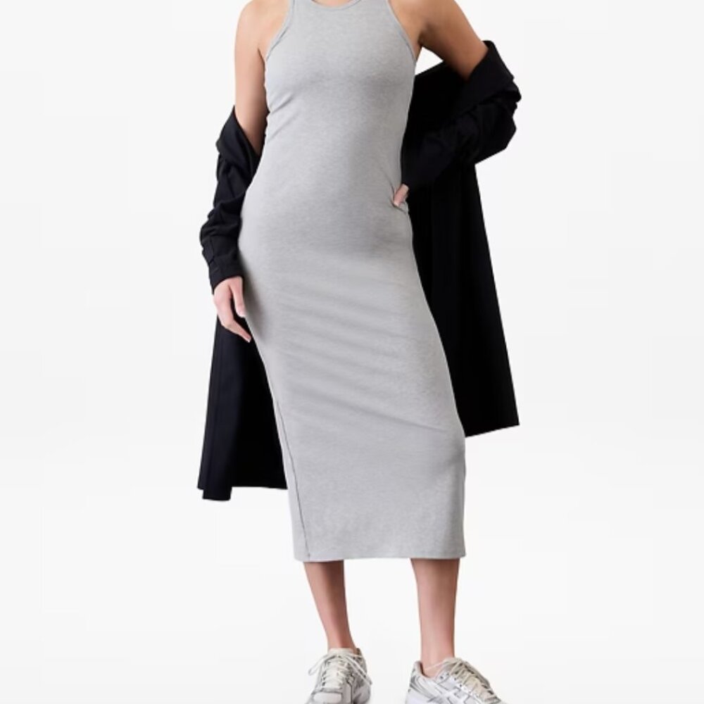 Athleta signature rib maxi midi dress gray size medium-NEW